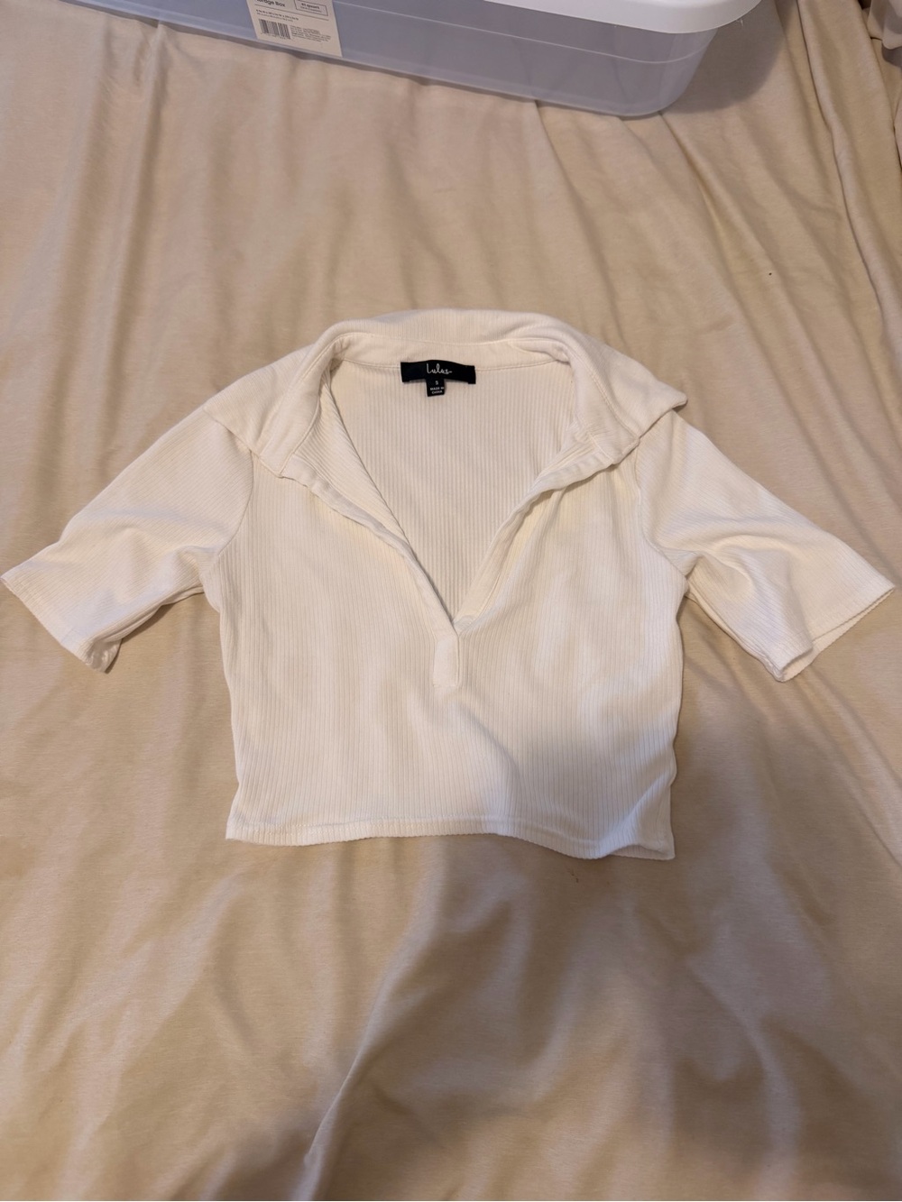 Lulu's Cream Ribbed Cropped Polo Top